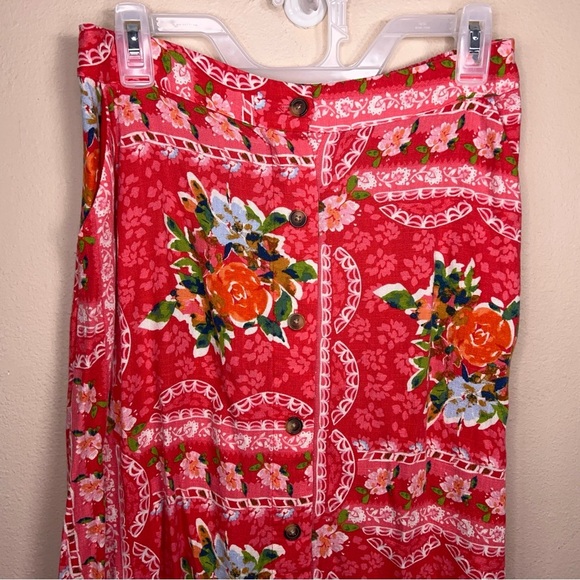 Small LC Lauren Conrad Linen Blend Skirt Fuchsia Pink Rose Floral Aline Lined - Picture 10 of 13